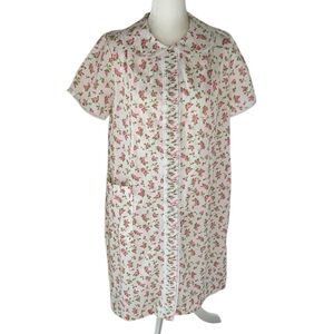Vintage Komar Nightgown House Coat, Snaps, Floral, Lace Detail, Size Medium